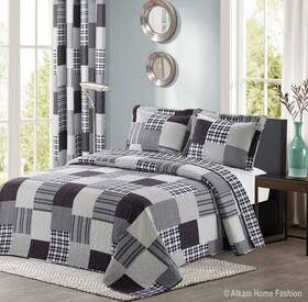 All American Collection 841380158802 Black And Grey Modern Plaid Bedspread Pillow Sham Set
