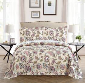 Ahf-007ck-os All American Collection 3 Piece New Printed Modern Floral Bedspread Coverlet