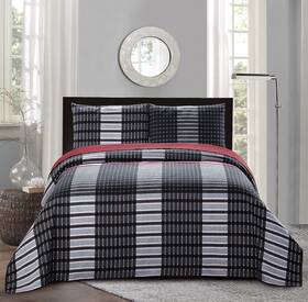 Comin18ju072319 All American Collection New 3pc Plaid Printed Reversible Bedspread/quilt Set