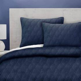 Bl001613-k-blue Allied Home Coverlet Set King-size 100% Cotton Navy Sateen Machine Washable