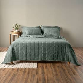 Aw4536257728-10 Allswell Cotton Linen Blend Quilt Set Flagstone King/california King 1 2 Shams