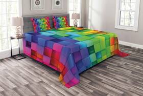 Ambesonne 013884346047 Colorful Bedspread Rainbow Colored Contour Display Futuristic Bloc