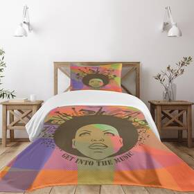 12707 Ambesonne Music Bedspread Set Illustration Of American Young Woman Portrait With