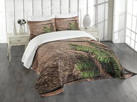 12797 Ambesonne Antlers Bedspread Evergreen Branch Deer Antler Against Rustic Wooden