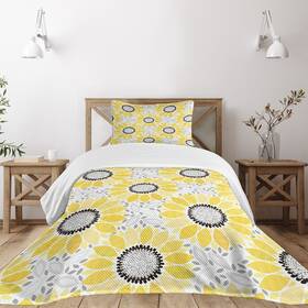 13425 Ambesonne Yellow Bedspread Set Colorful Illustration Of Sun Flower With Motifs And Pat