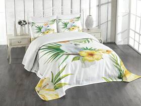 Ambesonne 313057776768 Parrot Bedspread Set Hibiscus With Bird Intelligent Mimic Animals Cre