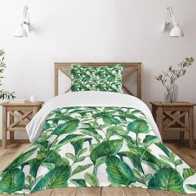 36059 Ambesonne Leaf Bedspread Set Romantic Holiday Island Hawaiian Banana Trees Watercolore