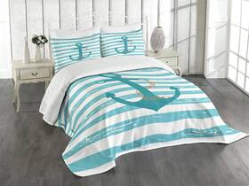 43034 Ambesonne Teal Bedspread Ship Anchor Chain Marine Life Inspired With Lines Background