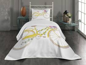 Ambesonne 682095832982 Vintage Coverlet Watercolor Style Effect Bicycle With Leaves And Flowers/basket