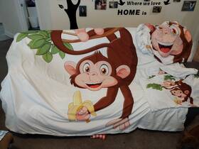 Ambesonne 682095894461 Cartoon Quilted Coverlet And Pillow Shams Set Monkey With Banana Tree Print