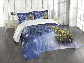 10081 Ambesonne Bed King Christmas Bedspread Dark Starry Night Spruce Coniferous