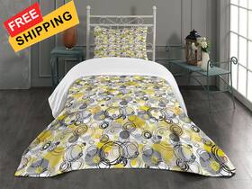 34685 Ambesonne Bed Twin Grey And Yellow Bedspread Set Hand Drawn Sketchy White Beige