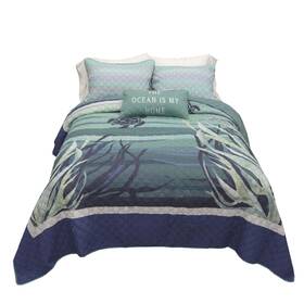 American Heritage Textiles 754069870073 Donna Sharp King Quilt - Summer Surf Cotton Coastal With Blue Pattern