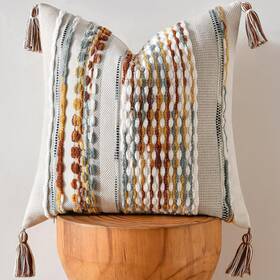 Amb1024d-3 Amhoo Chenille Striped Textured Boho Throw Pillow Covers Aesthetic With Tasse
