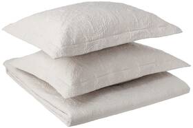 3mfsqltg-ivy-fq Amrapur Overseas Solid Embroidered 3-piece Quilt Set Ivory Full/queen