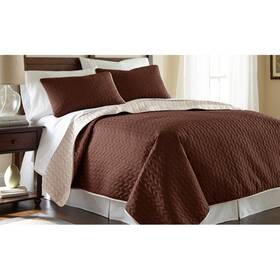 Amrapur Overseas 645470144337 Leaf 3-piece Reversible Coverlet Set Deep Mahogany/dew Queen
