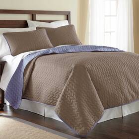 Amrapur Overseas 645470206011 Leaf 3-piece Reversible Coverlet Set Stone/dusty Periwinkle King