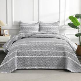 Andency 313114093036 Grey Queen Quilt Bedding Set 3 Pieces 1 Striped Boho Printed 90x