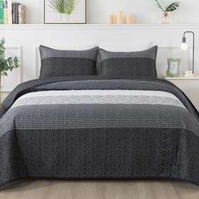 Andency 689791002099 Stripe Quilt King 106x96inch 3 Pieces 1 Black And 2 Pillowcases