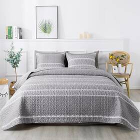 Pieces1 Andency 696566436898 Grey Quilt Set Oversized King 114x120 Inch 3 Striped Triangle 2