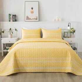 Hu-xi-91 Andency Yellow Quilt Set King 106x96 Inch 3 Pieces 1 Striped Triangle Pr
