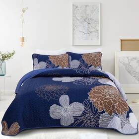 Ac080711k3u Anibedding Floral Bedspread Quilt Set King 3 Pieces-navy Blue Bohemian Qu