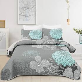 Es15ac080187f3u-o Anibedding Green Floral Pattern Full Size Quilt Set - 3 Pieces Coverlet