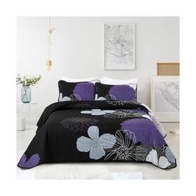 Es15ac080402k13u-o Anibedding Purple Floral Quilt Set California King Size - 3 Pieces Flow... Fast Ship
