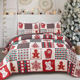 S15ac080231q3u Anibedding Christmas Quilt Set Queen 3 Pieces Reversible Tree Gloves Snowman S