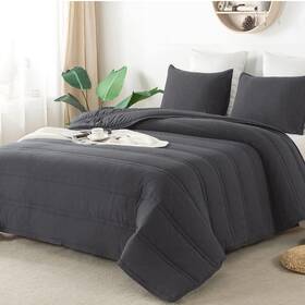Anna Z 608597536706 Anna.z Home Design Arden Quilt Collection Dark Gray 3 Piece Set