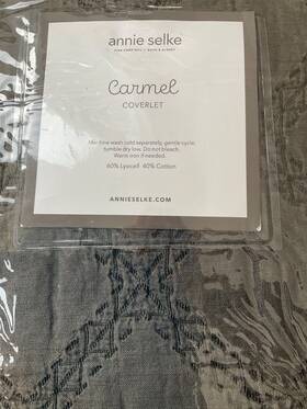 16555 Annie Selke Pine Cone Hill Carmel Coverlet Nwt Charcoal Queen/full Cotton Lyocel