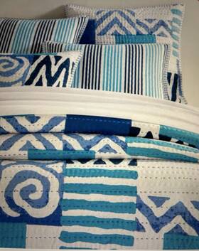 Annie Selke/kit Kemp 614099742736 3 Pc King Coverlet And 2 Shams Patchwork Blue Quilted Brand New