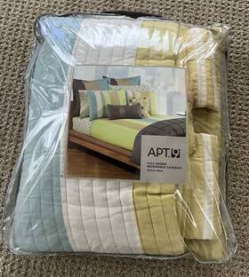 2o6066bqgr Apt. 9 Queen Reversible Cotton Coverlet/bedspread And Shams Blue/green/tan Striped