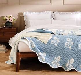 Aqua 042075670986 Floral Scalloped Reversible Quilt Set Full/queen