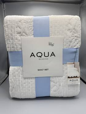 Aqua 042075671501 Bedding Floral Scalloped Reversible Full/queen Quilt And Shams Set White