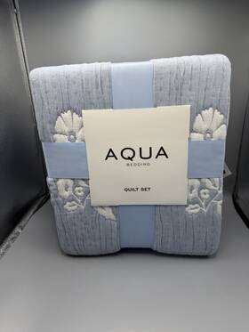 Aqua 042075671556 Bedding Floral Scalloped Reversible Twin Quilt And Sham Set Powder Blue