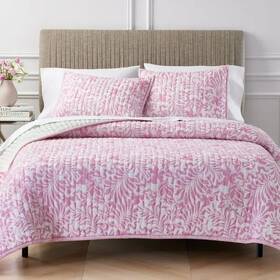 Aqua 197300060114 Reversible Printed Cotton King Quilt Set Pink Floral Shams Holidays