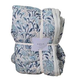 Ah003-2 Aqua Home Reversible Printed Quilt Set King Blue Floral Paisley New