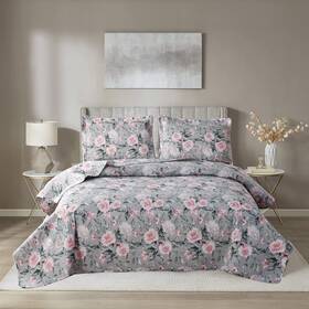 Arl Home 192408556361 Quilt Set Queen/full Size Floral Bedspread Summer Lightweight Rev