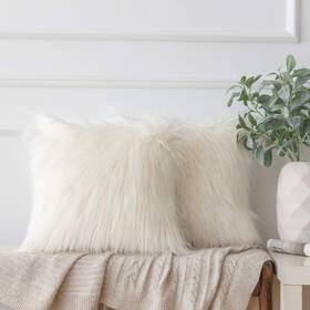 Ashler Home Deco 011574785776 Pack Of 2 Decorative Luxury Style Beige-white Faux Fur Throw