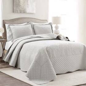 At Home 194938013598 Bedding Medallion Scallop Queen Gray Bedspread And Shams 3pc Set New