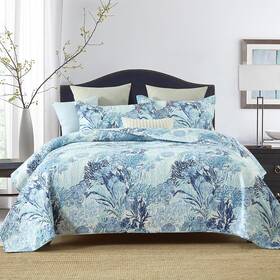 Autumn Dream 791137563291 King Size Blue Ocean Coastal Cotton Quilt Bedspread Coverlet Set Reversible