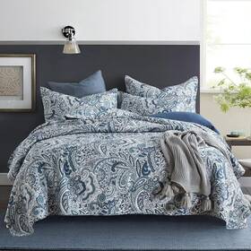 Autumn Dream 794855940832 Cotton Bedspread Quilt Sets 3 Pieces Reversible Comforter Coverlet Blue
