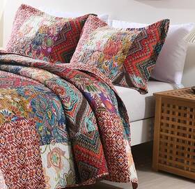B09ygv9ncs Autumn Dream 100% Cotton 3pc Vintage Patchwork Reversible Bedspread Quilt Set King/queen Size
