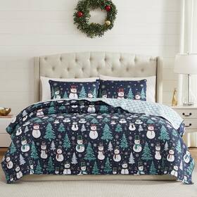 Avanti Linens 021864424795 Quilt Set Super Soft Bedding With Matching Sham Holiday Room Decor Snowm
