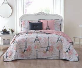 Avondale Manor 841323139790 Geneva Home Fashion Amour 4pc Parisian Reversible Quilt Throw Pillows Bedding