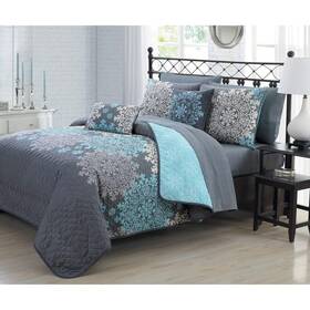Avondale Manor 841323159545 Geneva Home Fashion Amber 7pc Reversible Quilt With Sheet Bedding Set Twin