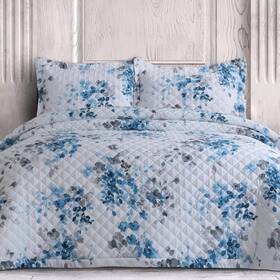 82689108 Azores Home Queen Isabella Organic Cotton Quilt Set White/blue -