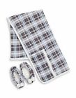 B1382-1771 Nuit Rouge New Blue Gray Size Travel Plaid Slippers Blanket