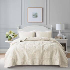 B2ever 445017214287 Ivory Damask Quilt Queen Size Bedding Sets With 2 Pillow Shams Cream Boho Bedsp